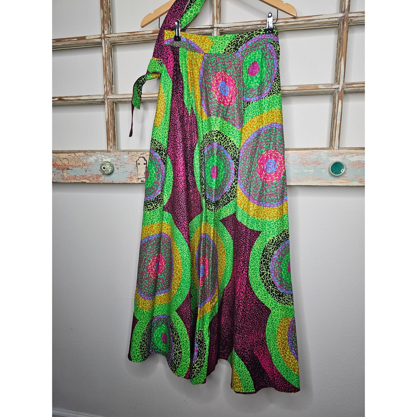 Tribal Ethnic Vibrant Full Maxi Skirt with self-tie belt Ladies size 30"