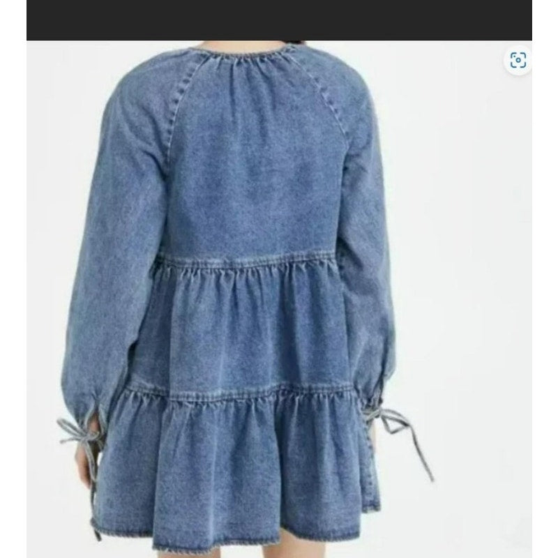 En Saison Bruna Medium Wash Denim Mini Tiered Babydoll Dress Size XS