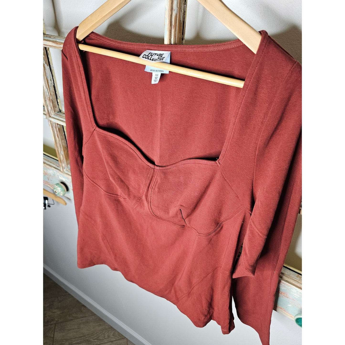 NWOT Rusty Rose Ribbed Corset Style Long Sleeve Top Size XXL