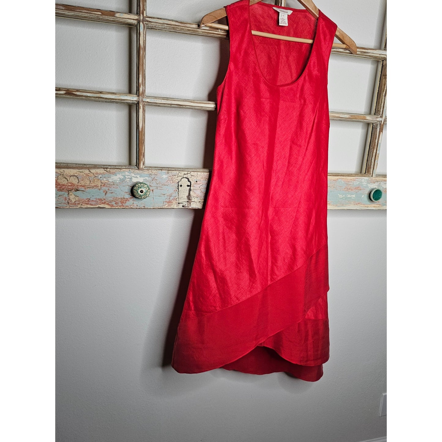 Sundance Red Midi Linen/ Silk Asymmetrical Sleeveless Dress Size Small