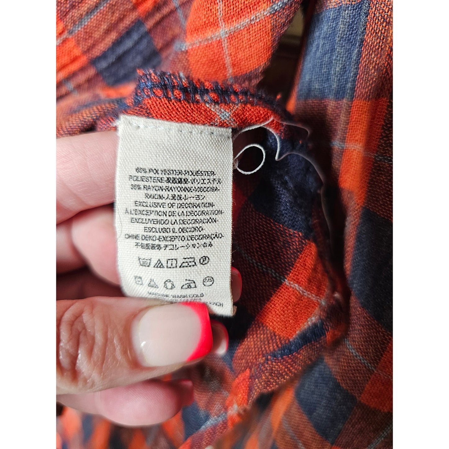 Free People Red/Blue Plaid Snap Up Top Ladies size Medium
