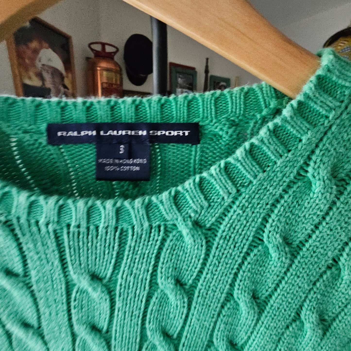POLO Ralp Lauren Ladies Green Cable Knit Sweater Size Small