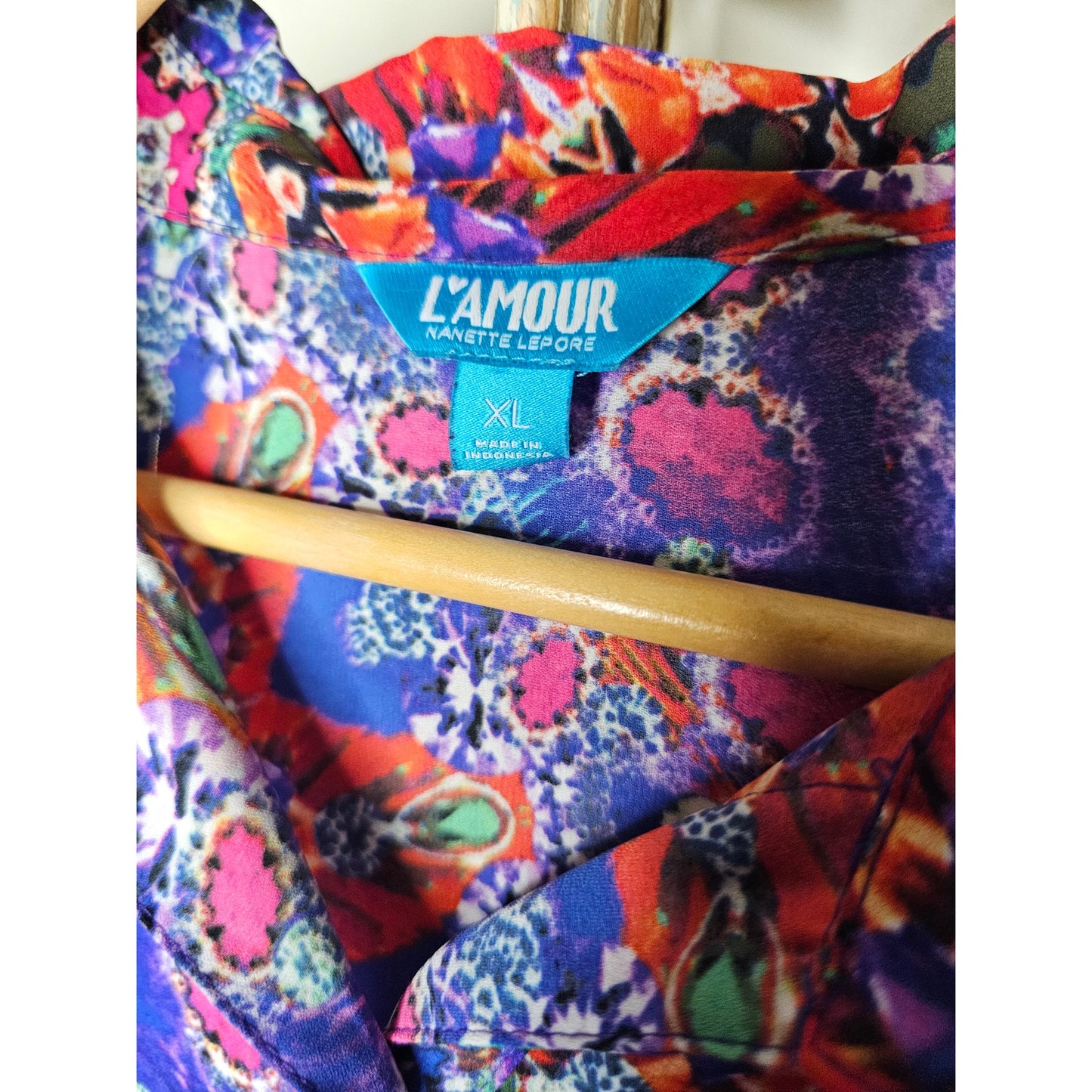 L'Amour Nanette Lepore Vibrant Abstract Button Up Blouse Size XL