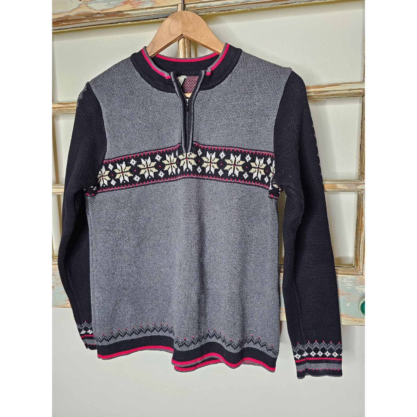 Hanna Anderson Fair Isle Colorblock 1/3 Zip Sweater Ladies size small
