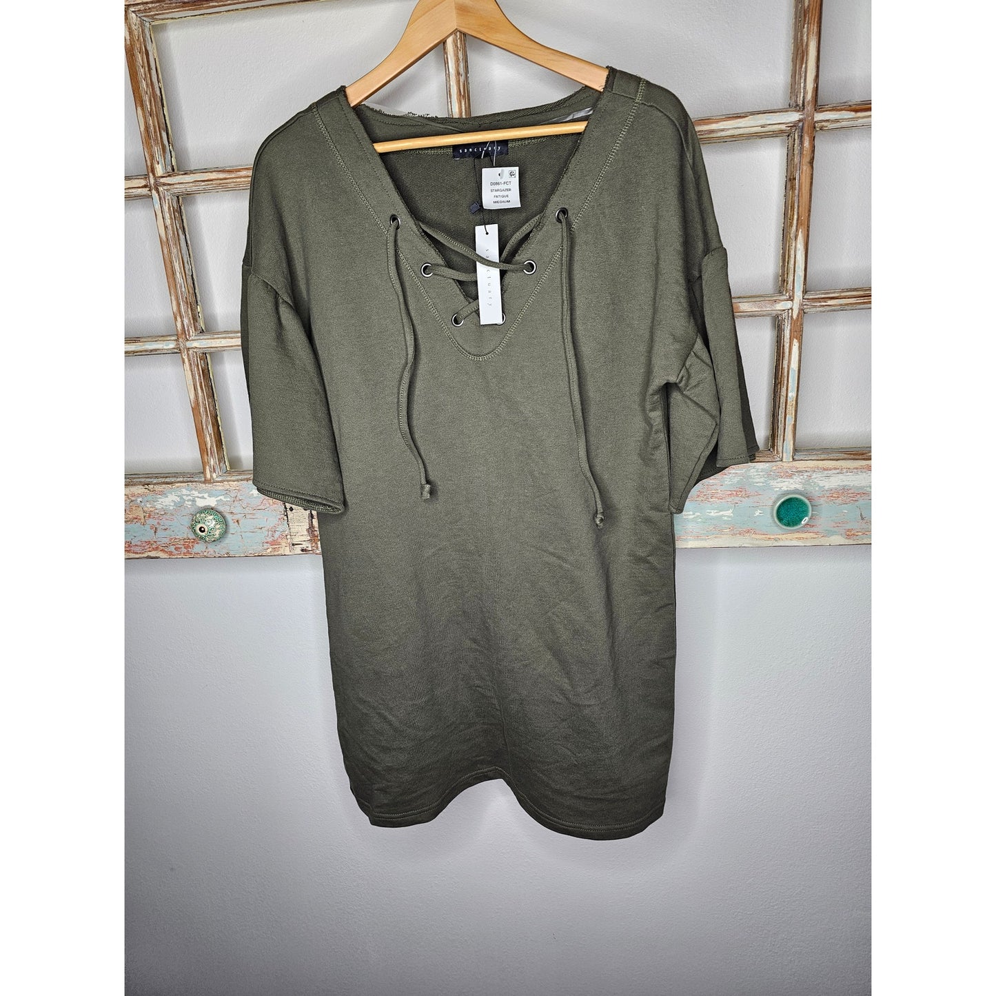 NWT Sactuary Army Green Short Sleeve Lace Up Ladies Medium Dress