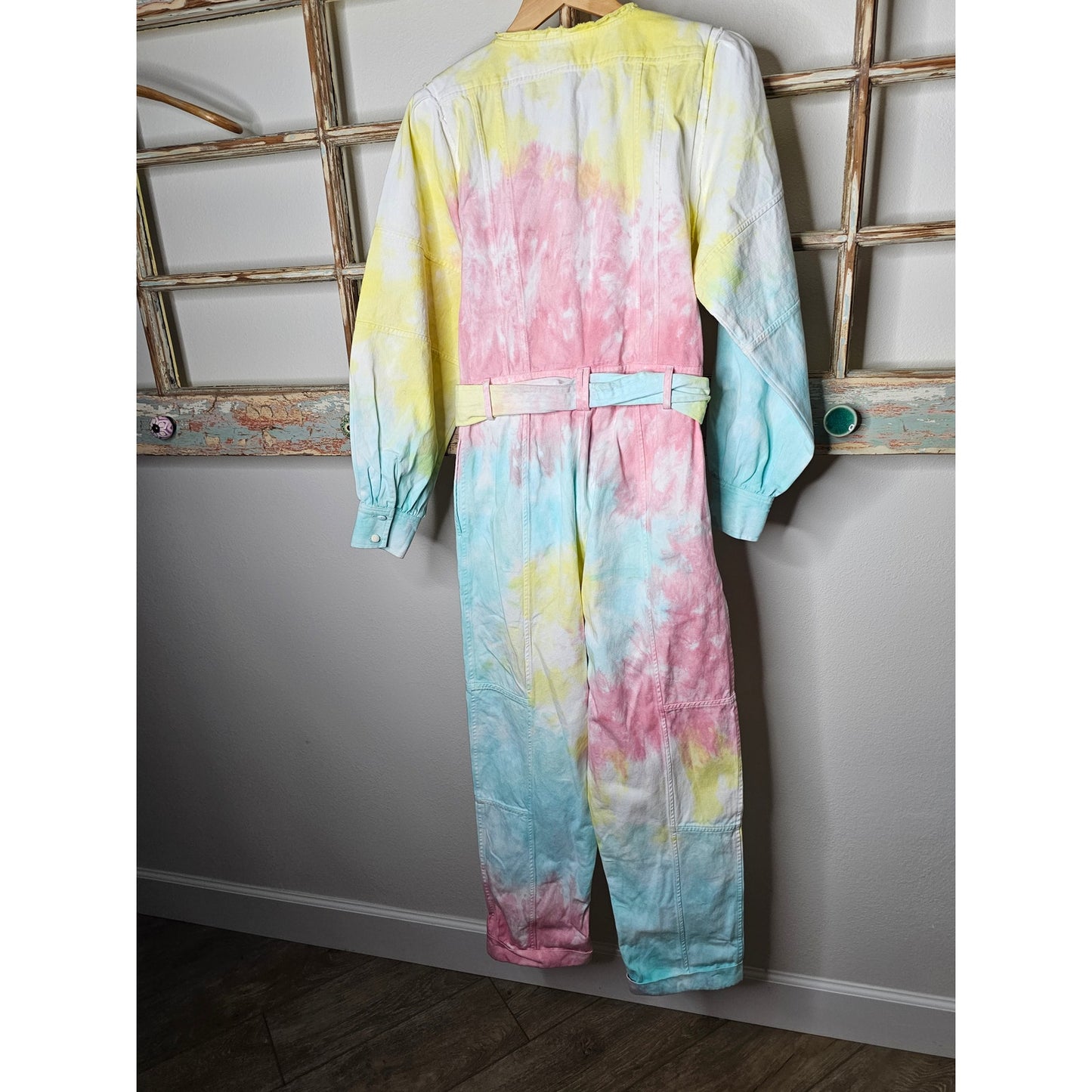 NWT Love Shack Fancy Paca Jumpsuit Rainbow Radial Tie Dye Size 6
