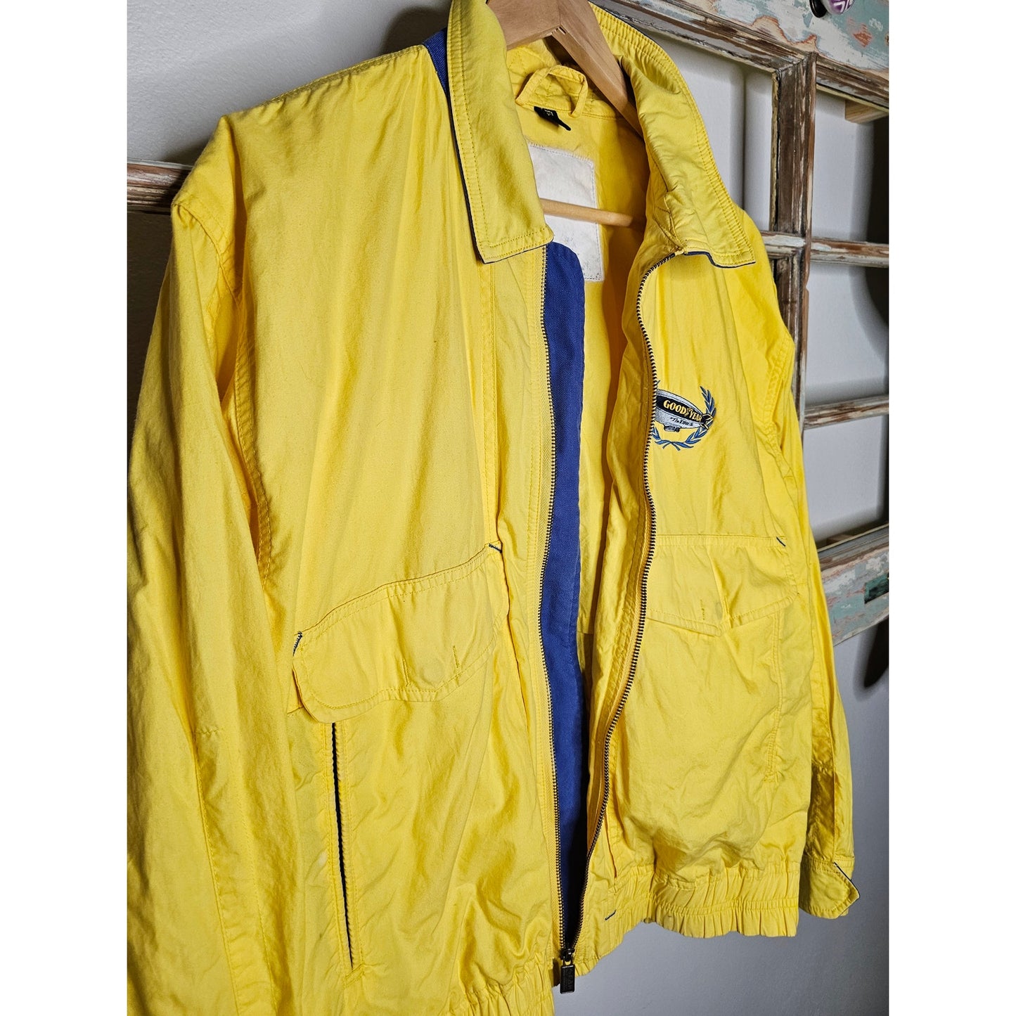 Vintage Goodyear Blimp Yellow & Blue Zip Up Utility Jacket Men's Size Medium