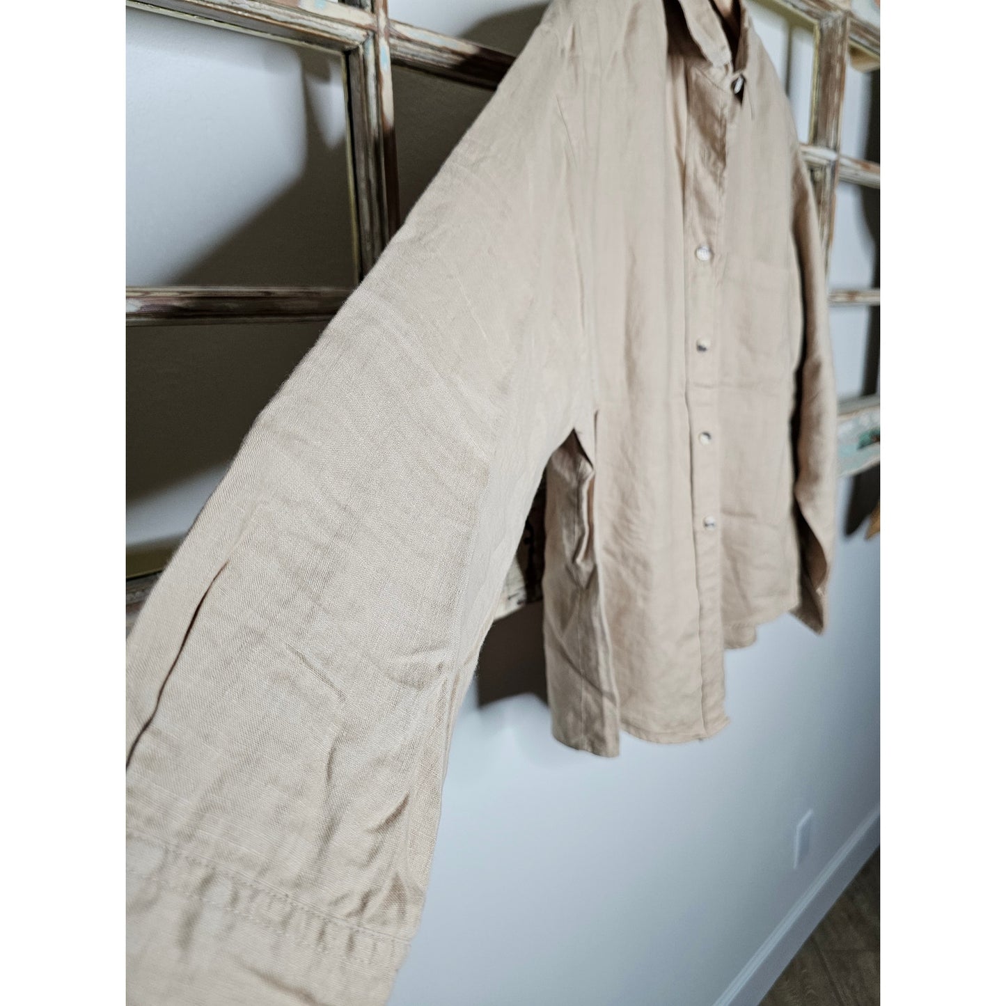 Linen Khaki Button Up Shirt By Rafaelle Ladies Size 16
