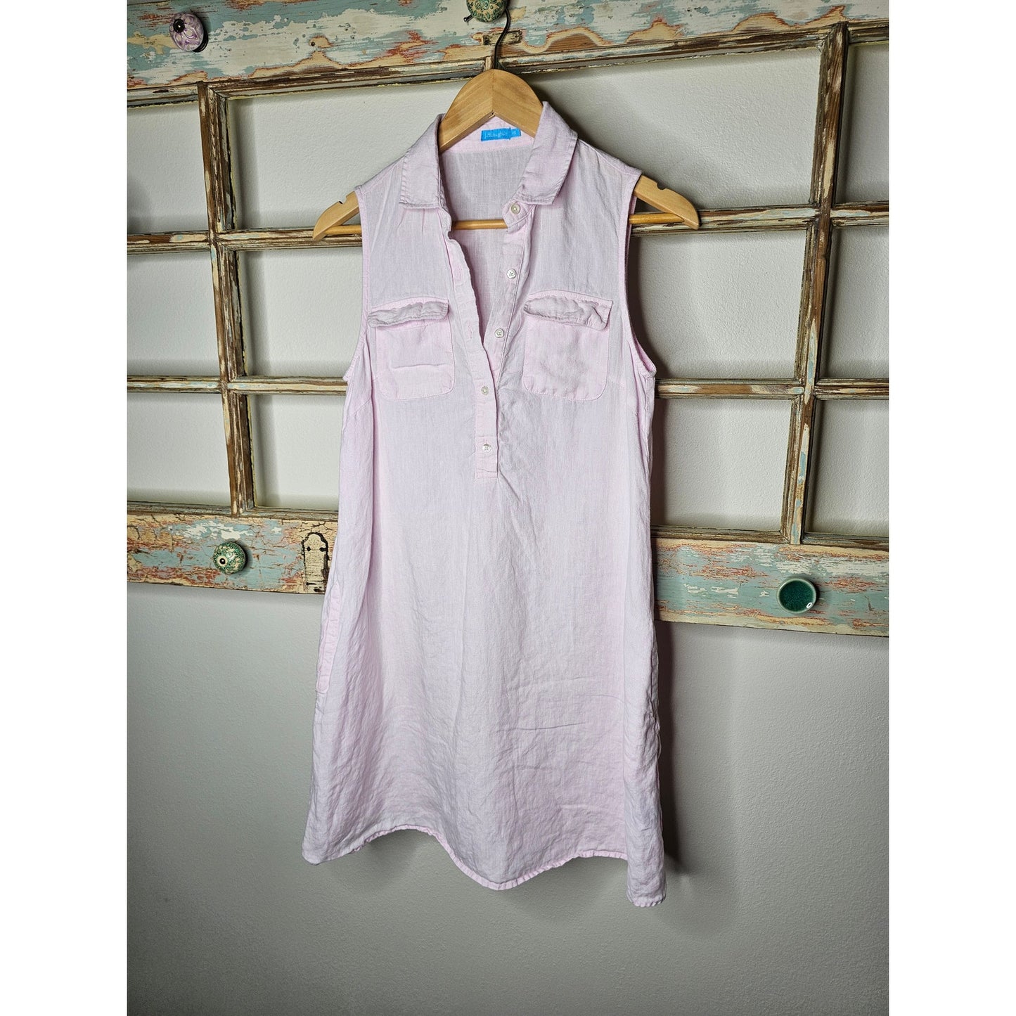 J. Mclaughlin Pink Linen Sleeveless 1/4 button up with collar Ladies size XS
