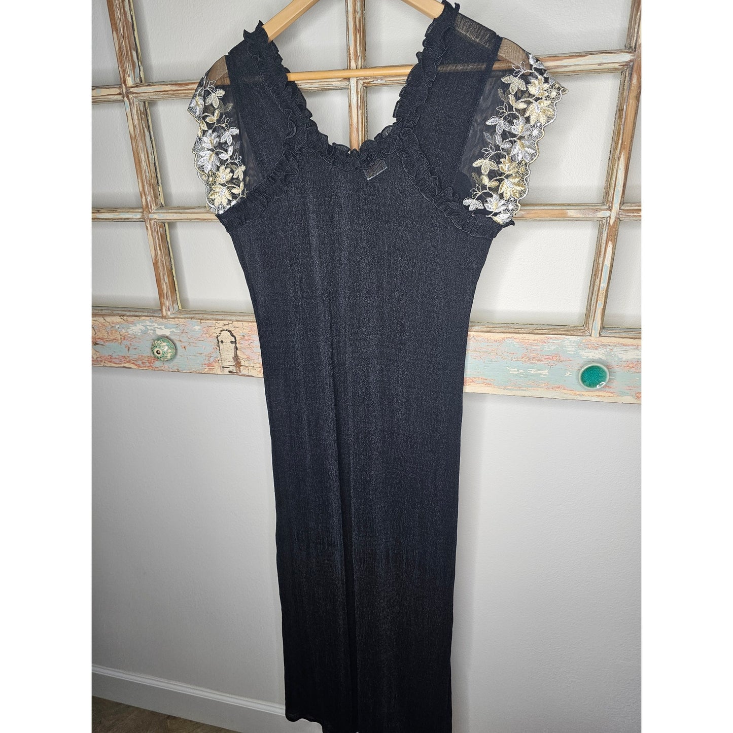 Vintage Nightlady Black Sheer Full Length Nightgown / Dress size Small