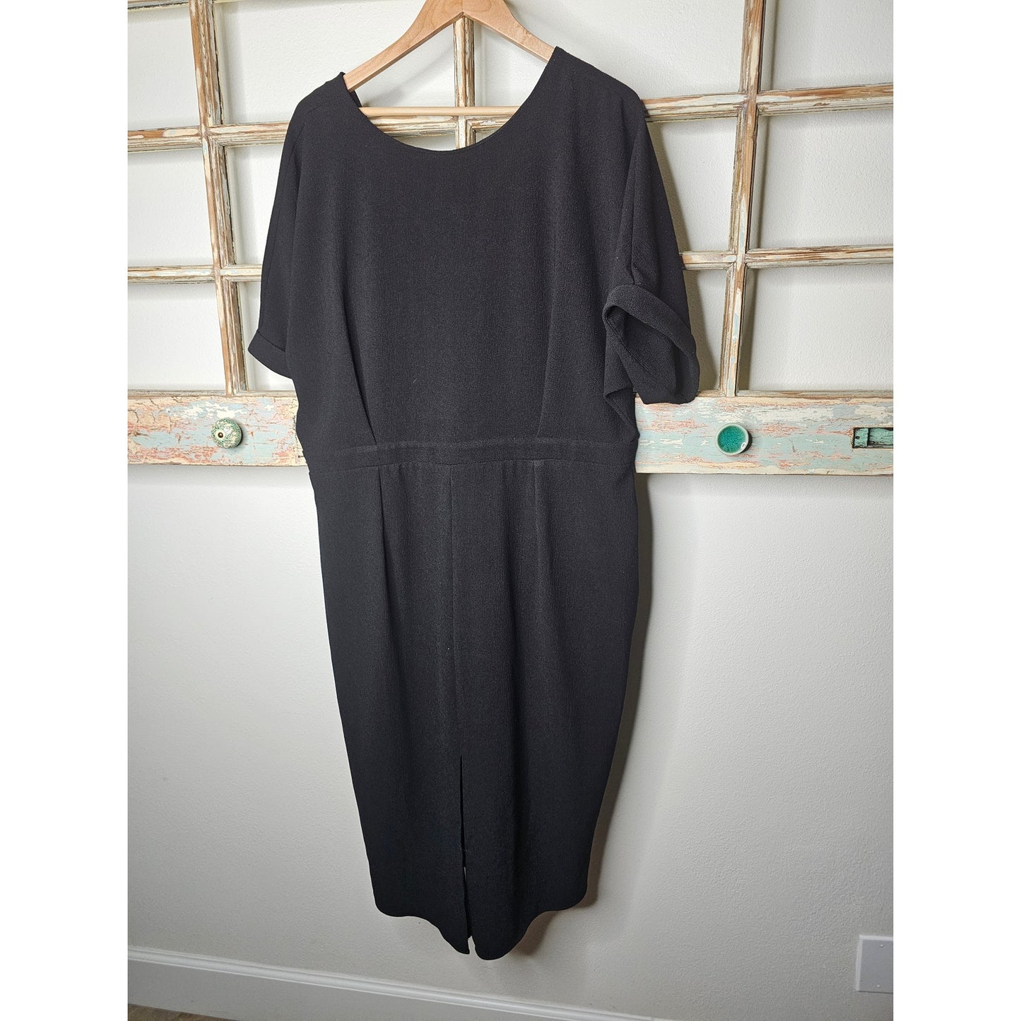 NWT Asos Black Basic Midi Dress Back V-Neck Ladies Size 16