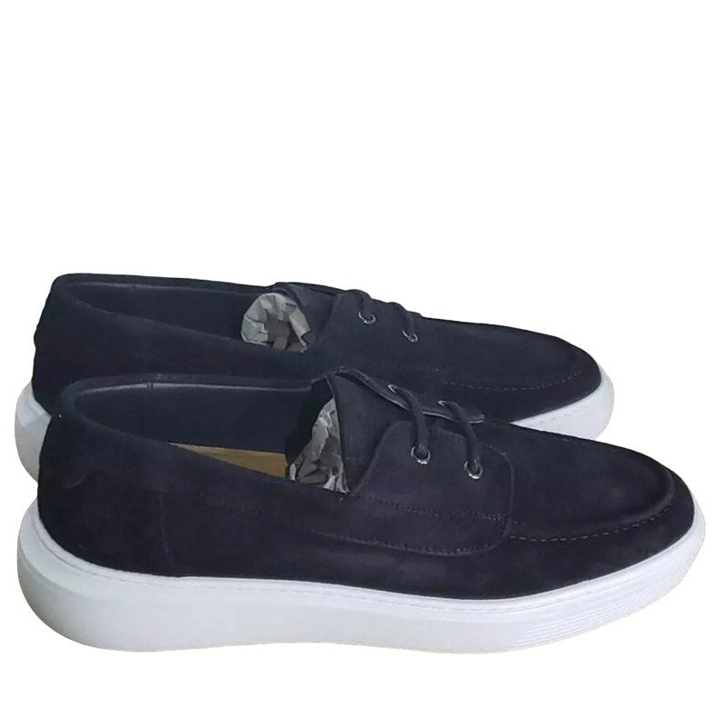 Good Man Brand Navy Blue Leather Suede Portland Boat Shoe Size 12