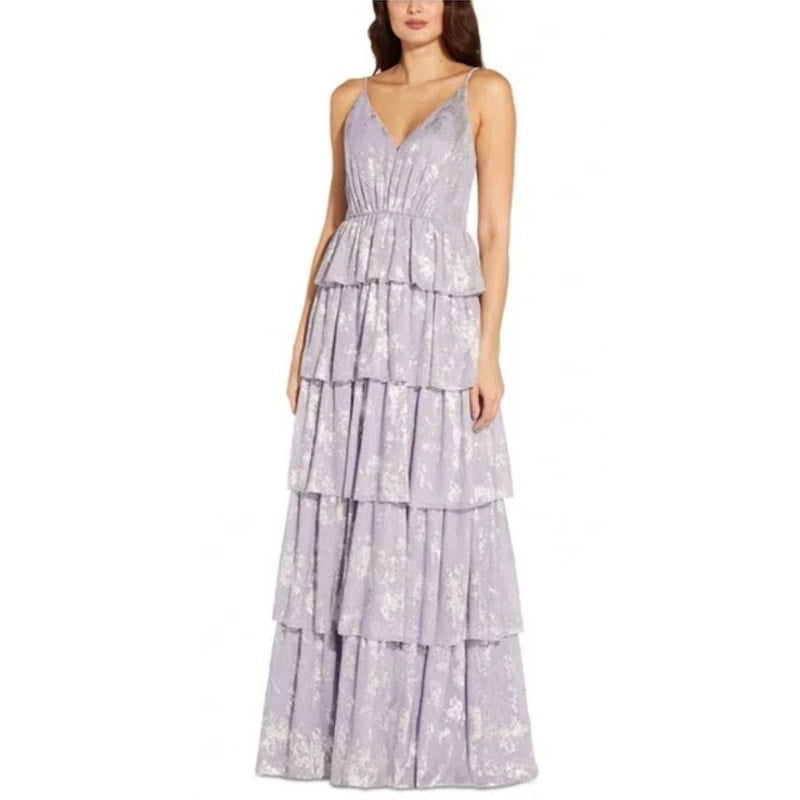 NWT Aidan by Aidan Mattox Metallic Tiered Evening Dress Size 4