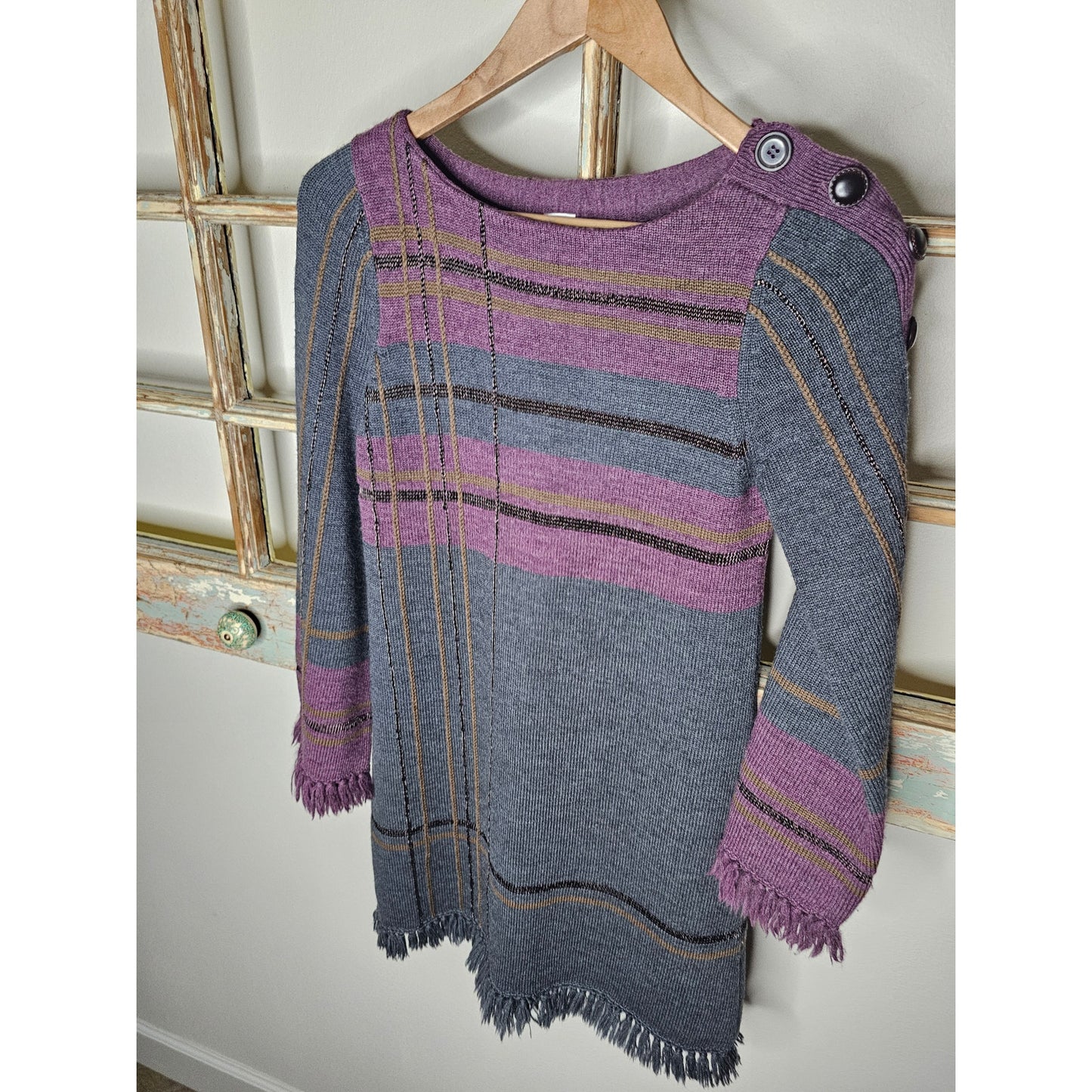Nanette Lepore Wool Sweater Dress W/ Bell Sleeves Fringe Ladies Size Small