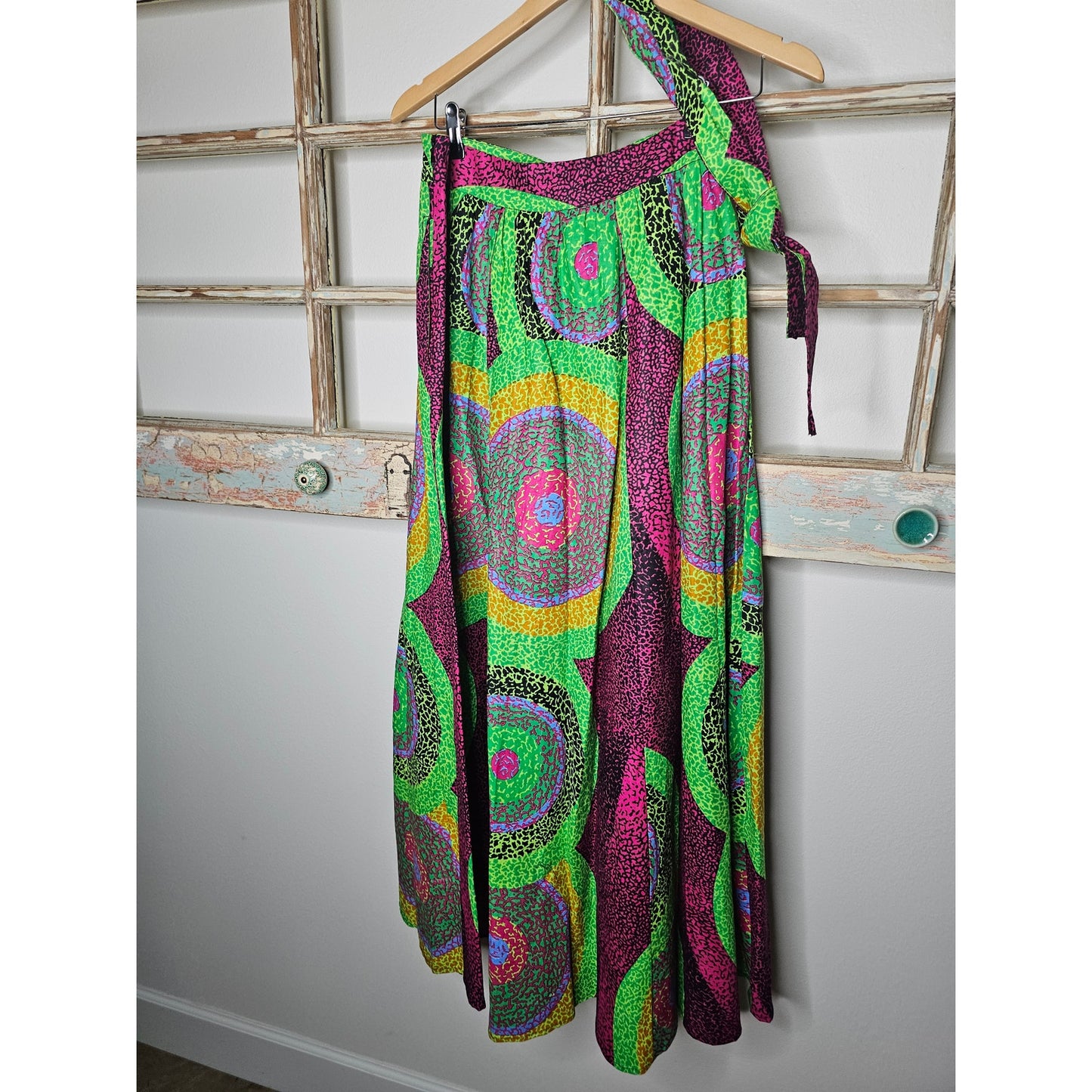 Tribal Ethnic Vibrant Full Maxi Skirt with self-tie belt Ladies size 30"