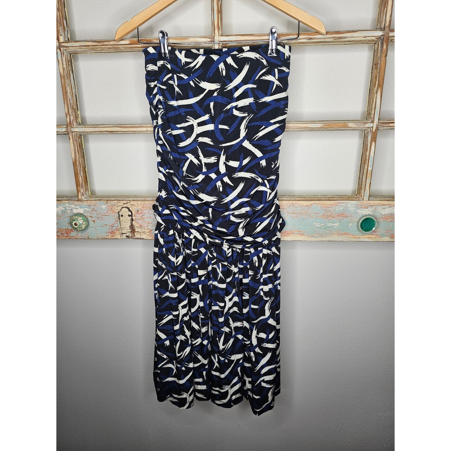 NWT Missoni Collection Black/Blue/White Strapless tube Knit Ruched Dress Size Medium