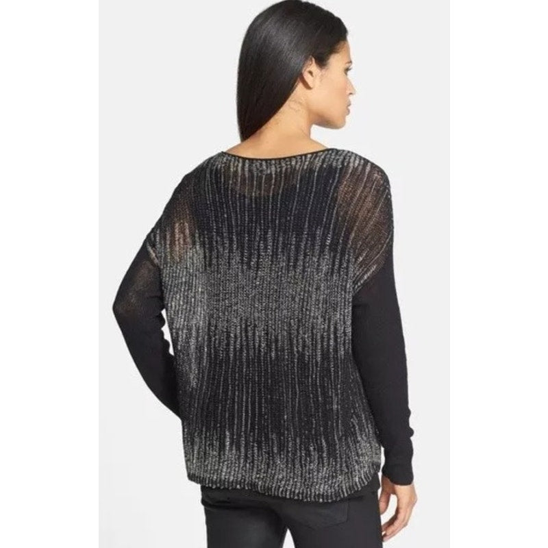 Eileen Fisher Lightweight Sheer Black/Tan pullover Boxtop Ladies size Small