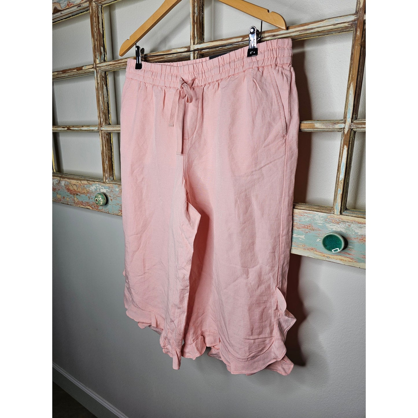 NWT Lane Bryant Peach Linen Ruffle Hem Cropped Pants Size 14/16