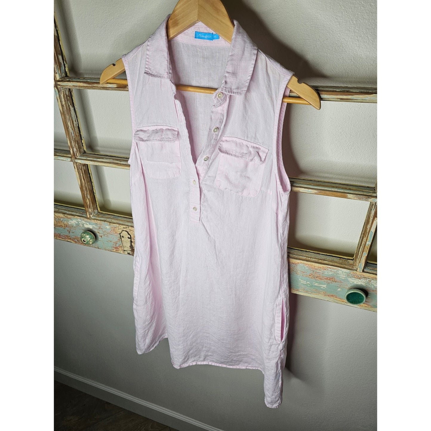J. Mclaughlin Pink Linen Sleeveless 1/4 button up with collar Ladies size XS