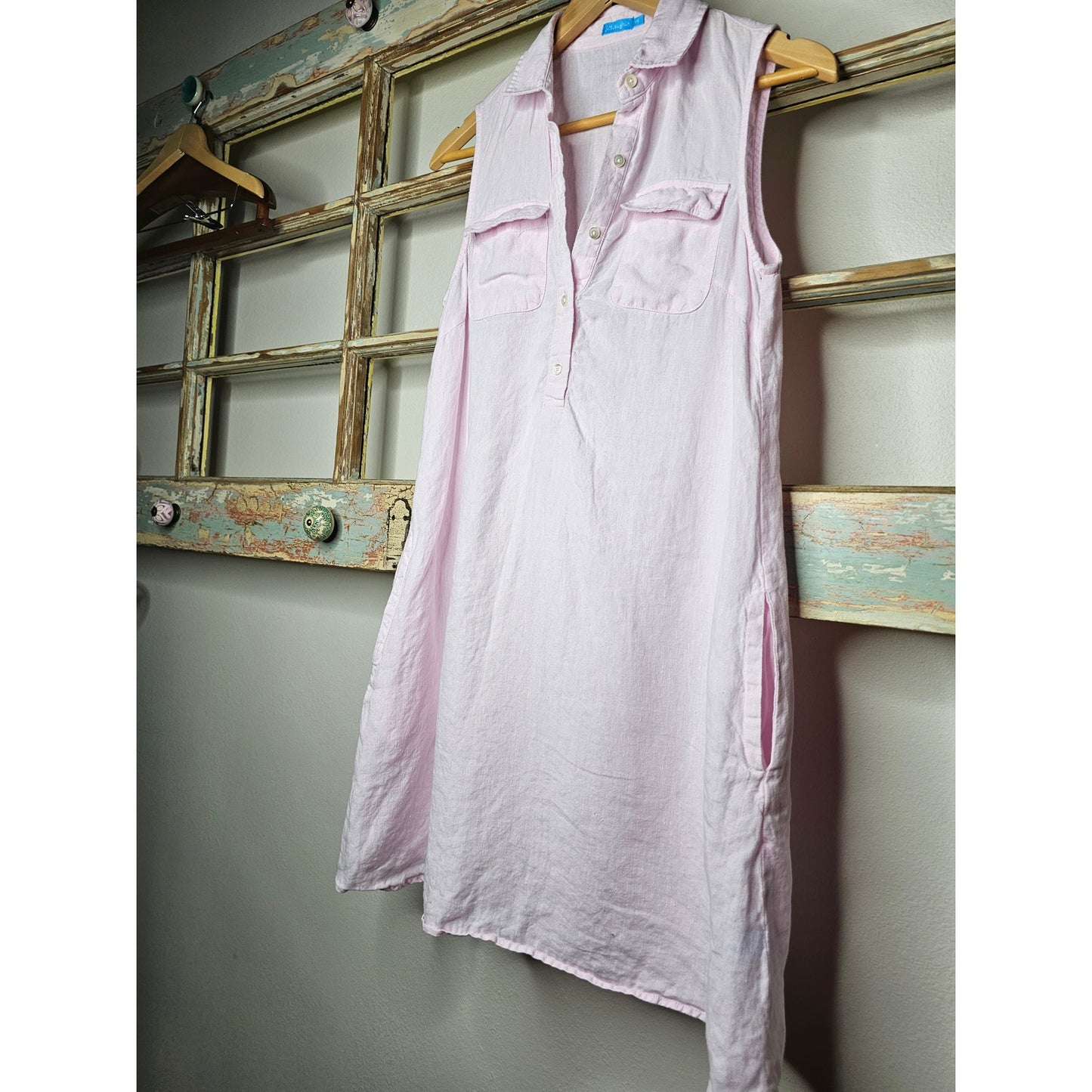 J. Mclaughlin Pink Linen Sleeveless 1/4 button up with collar Ladies size XS