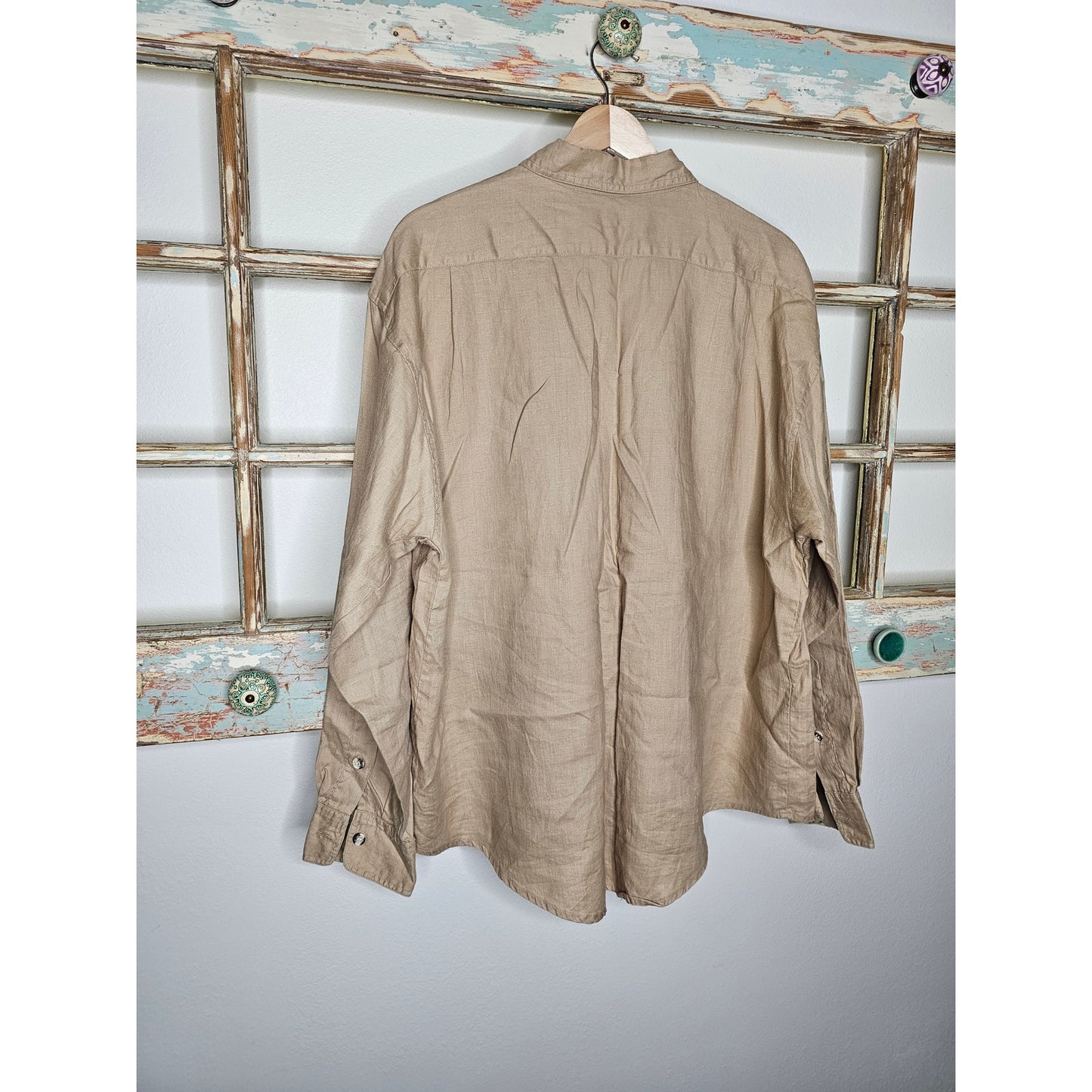 Linen Khaki Button Up Shirt By Rafaelle Ladies Size 16