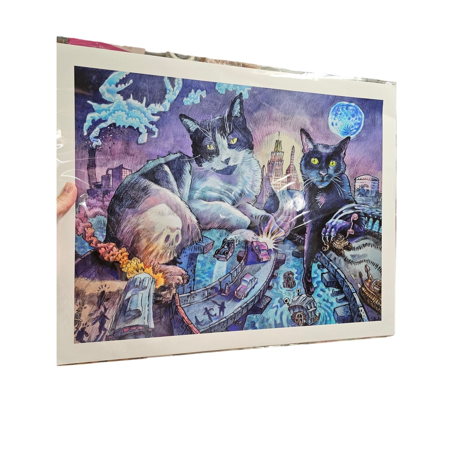 Spencer Beals 16 X 20 Cats on I-95 Baltimore Print in Plastic