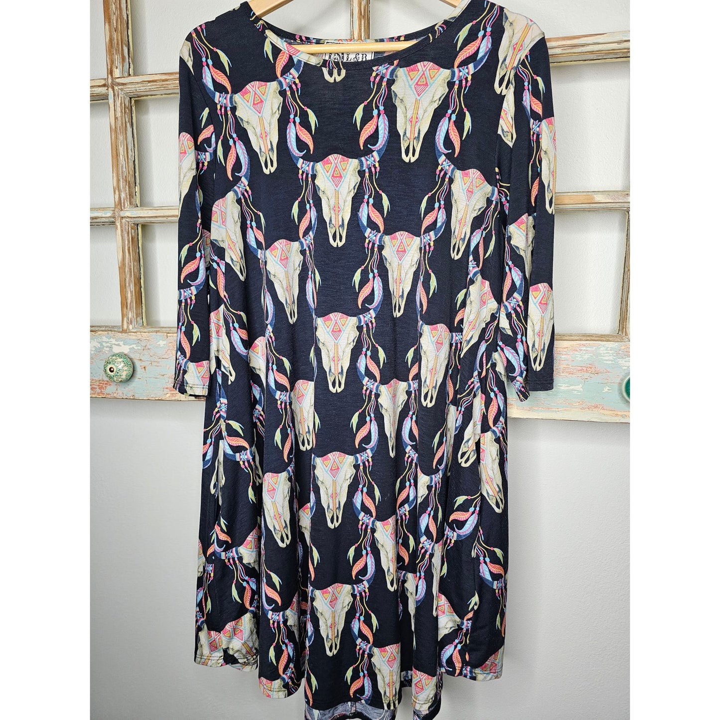 L & B Black Boutique Wester Steer Dress Pockets Ladies Size Medium