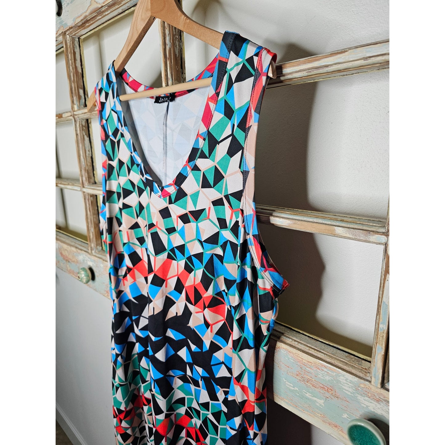 Ladies Jete Geometric Sleeveless Hi-low Dress V-neck size 1X