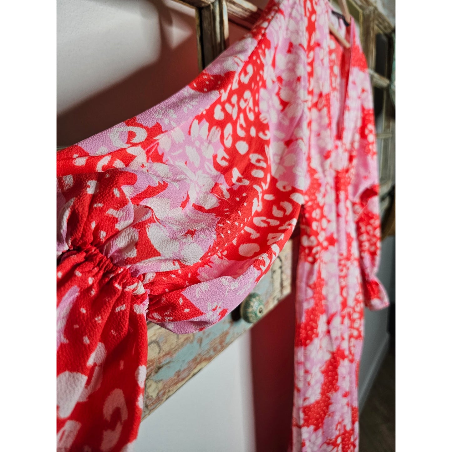 NWT ASOS Plunge Batwing Maxi Dress Pink Splice Print Ladies size 4