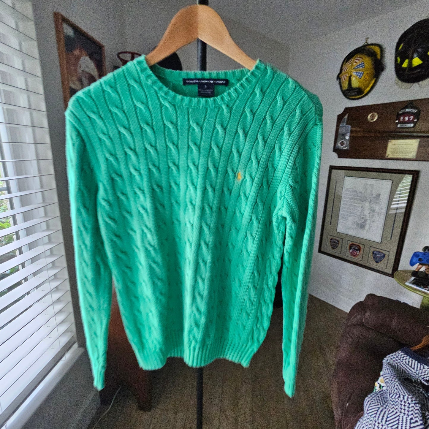 POLO Ralp Lauren Ladies Green Cable Knit Sweater Size Small