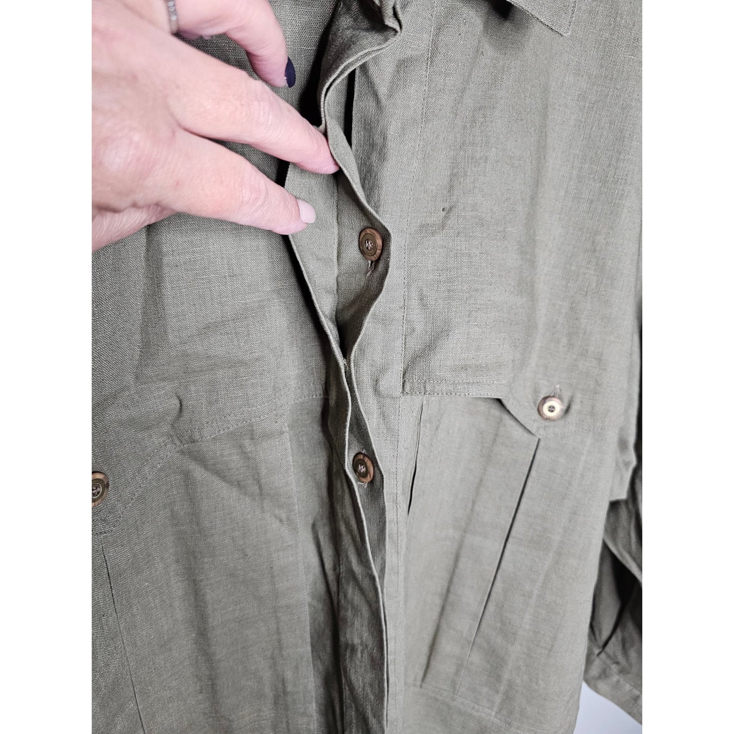 Linen Khaki Button Up Utility Style Jacket Ladies size 22