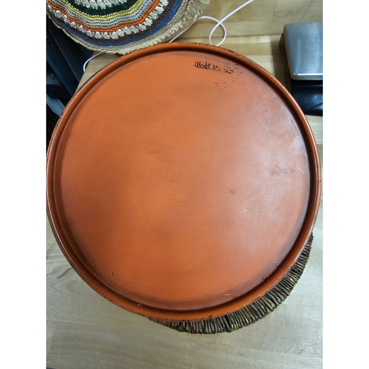 Vintage Cinnabar orange With black Wash/Trim Ice bucket Brass accents