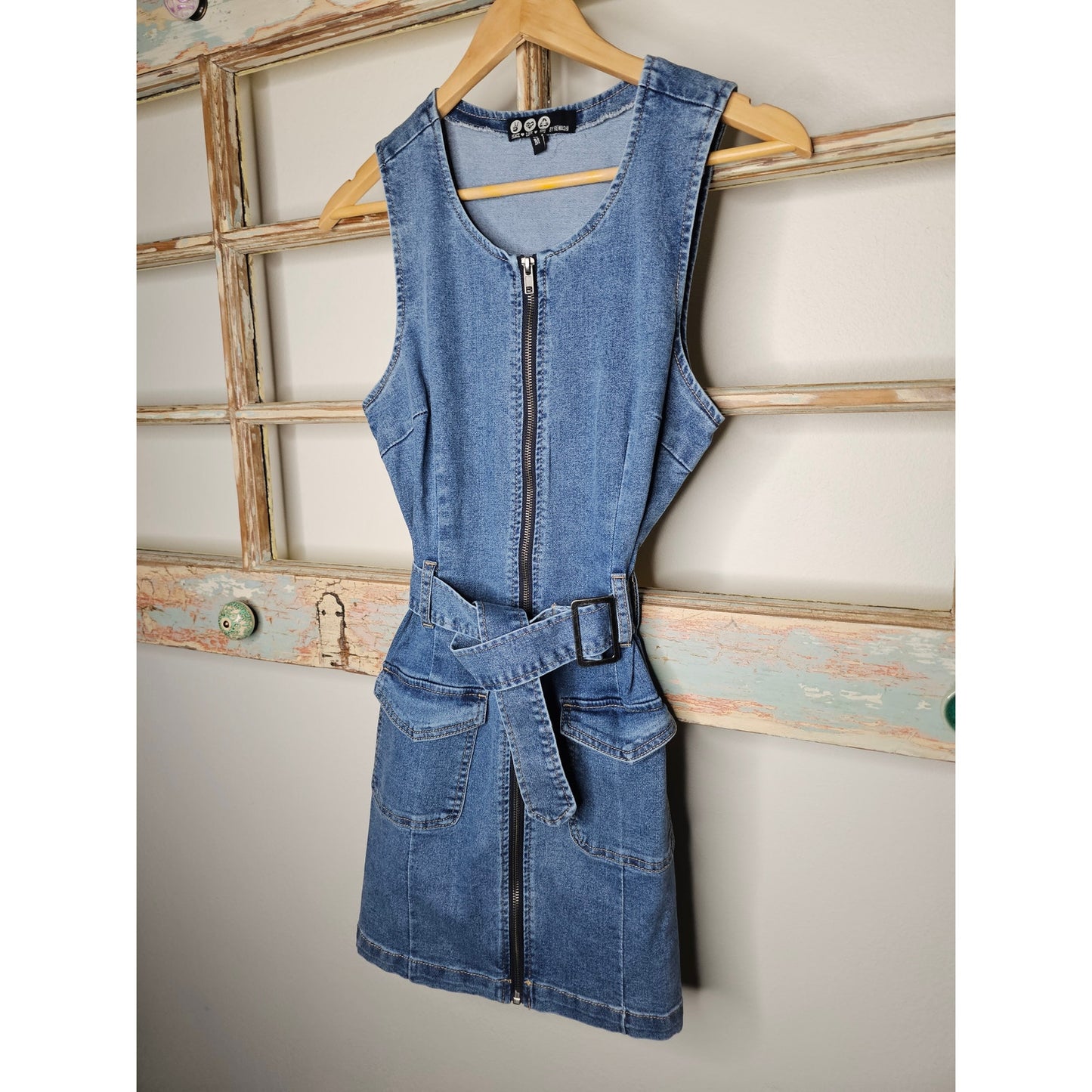 Peace Love Rewash 90's Style Denim Sleeveless Dress Ladies Size Medium