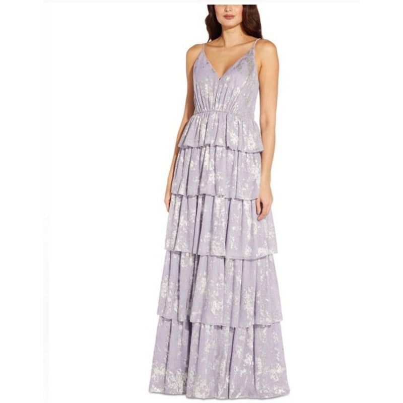 NWT Aidan by Aidan Mattox Metallic Tiered Evening Dress Size 4