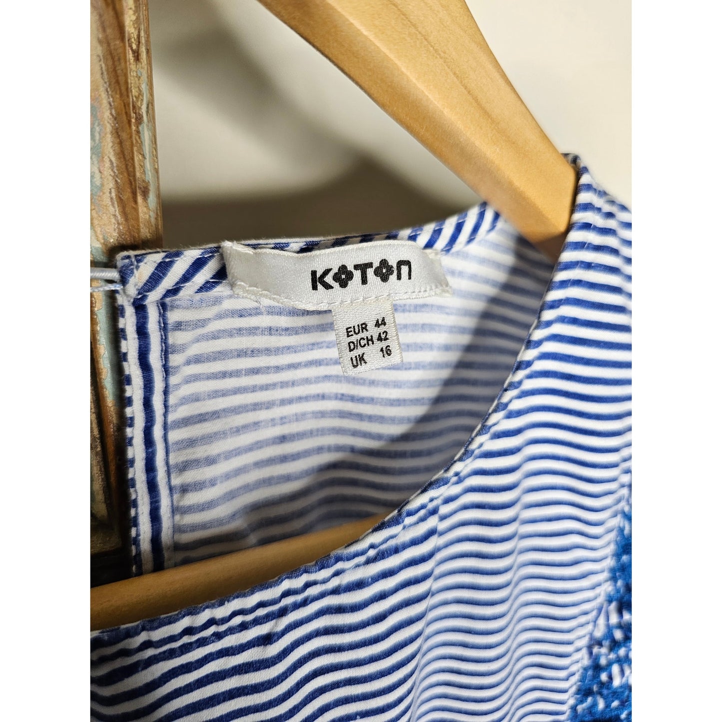 Koton Blue & White Stripe Midi Dress with Ruffles and Embroidery Ladies size Medium