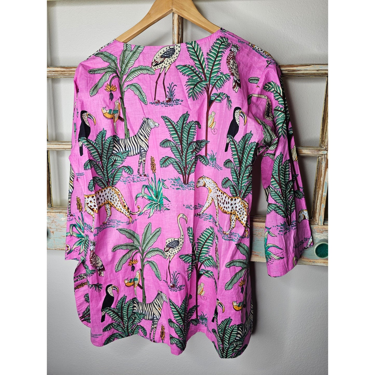 Pink Jungle Print Pullover Tunic Ladies Size Medium by Little Tibet Boutique