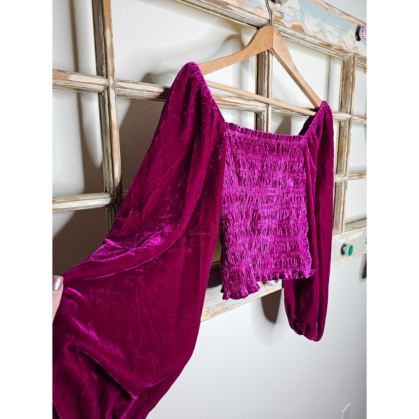 Anthropologie Crushed Velvet Magenta Renaissance style top Size Small