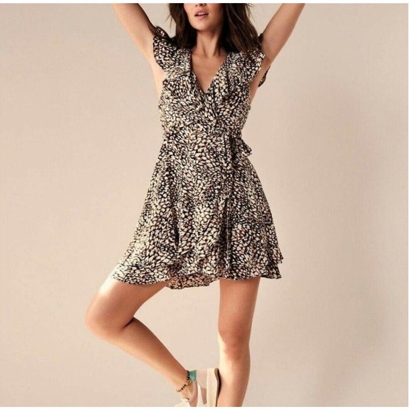 Free People Wrap Dress French Quarter Animal Print Mini Ladies size Medium