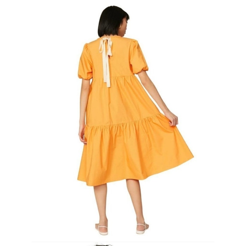 Peter Som Marigold Tiered Midi Dress Puff Sleeves W/ Keyhole back size 4