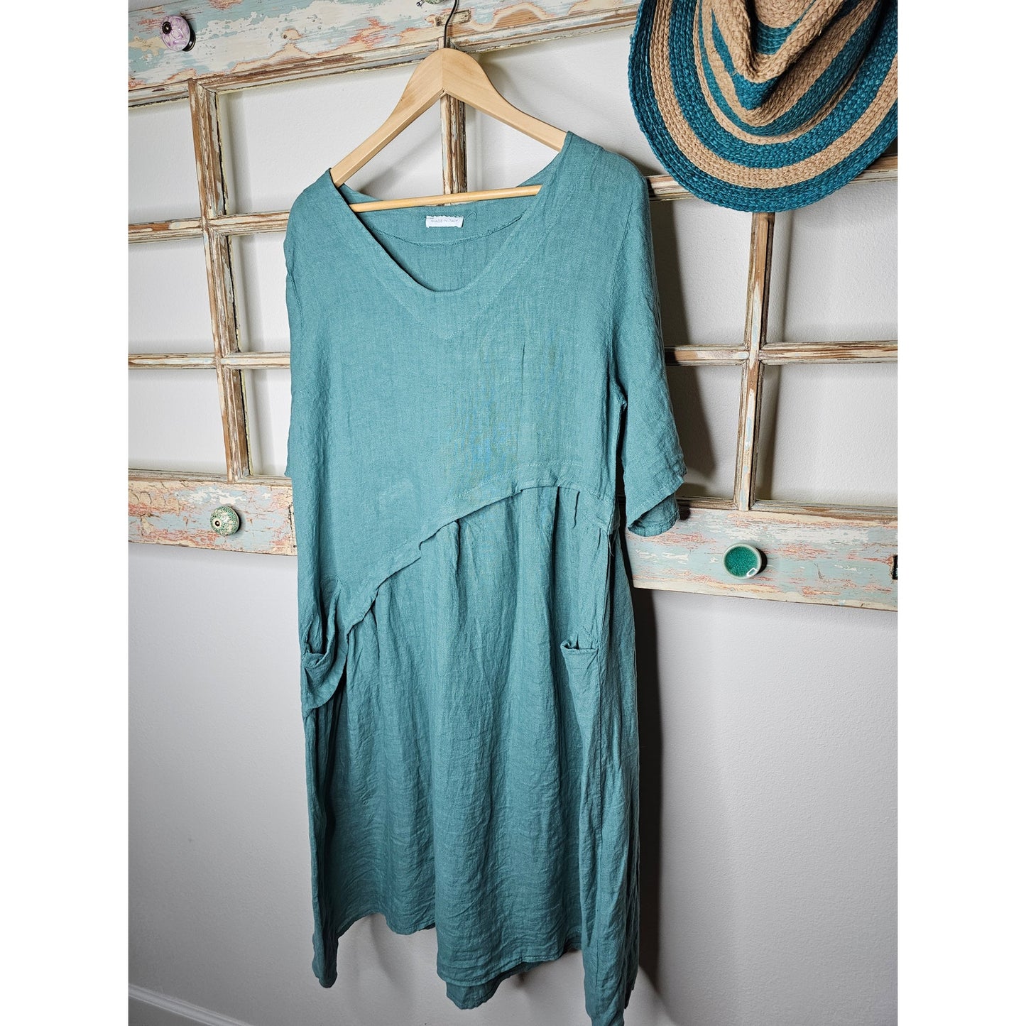 Linen Italian Made Blue/Green Dress Ladies Size Medium