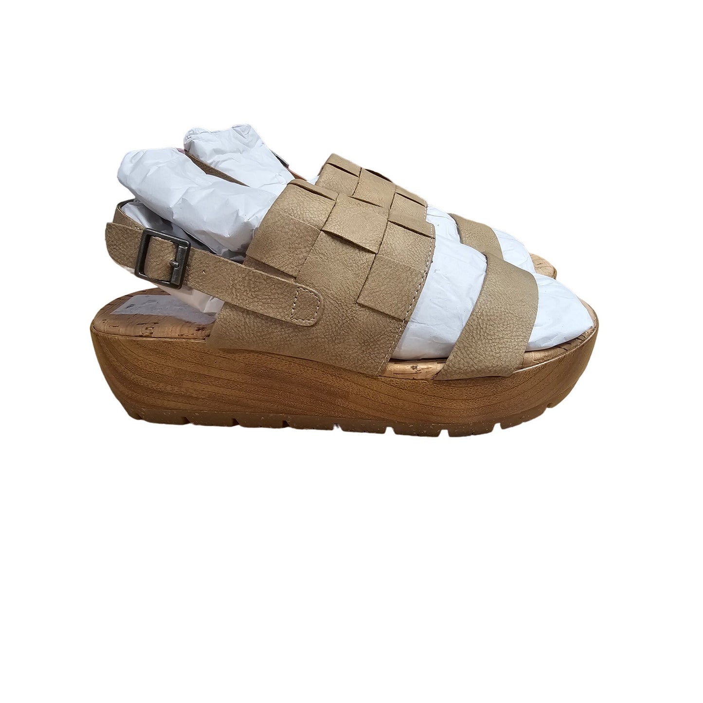 NWOB Korks Fraya natural Leather Comfort Wedge Sandals Ladies size 8