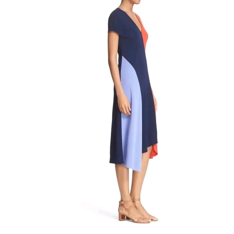 Tory Burch Walden Asymmetrical Color block Midi Dress Ladies Size Small