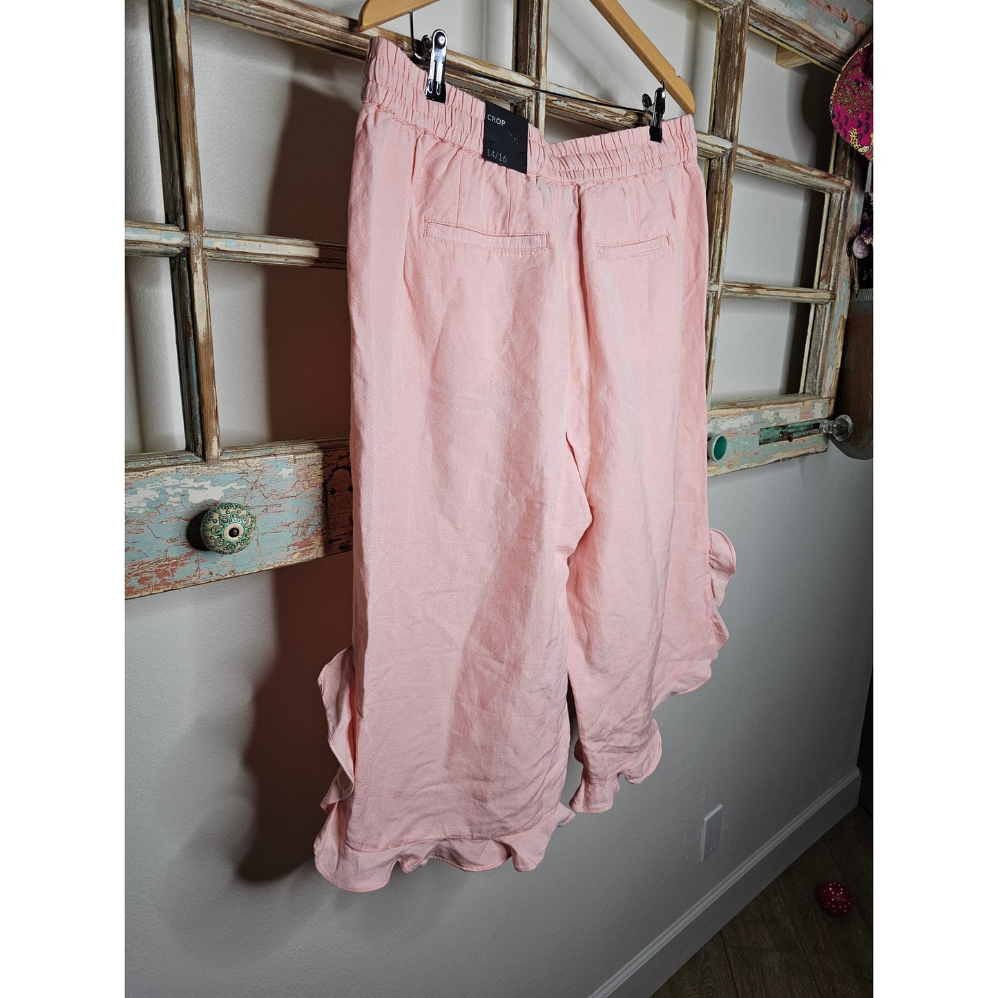 NWT Lane Bryant Peach Linen Ruffle Hem Cropped Pants Size 14/16