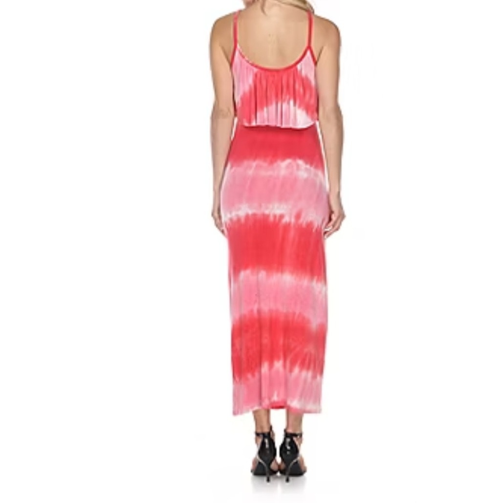 NWT White Mark Red/ Pink Tie Dye Spaghetti Strap Maxi Dress Size Large