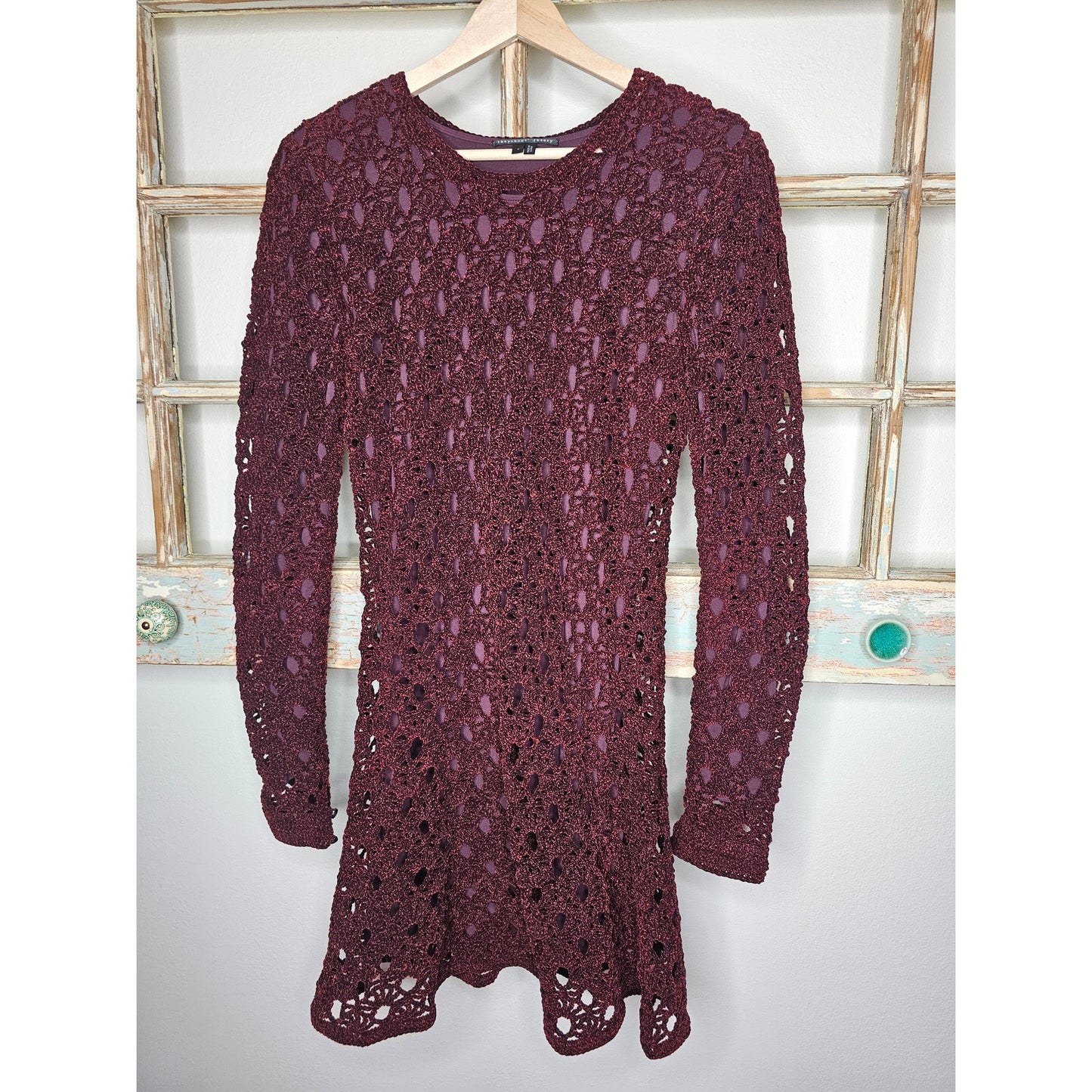 Theysken's Theory Maroon Crocheted Dress W/ Slip Ladies size Small