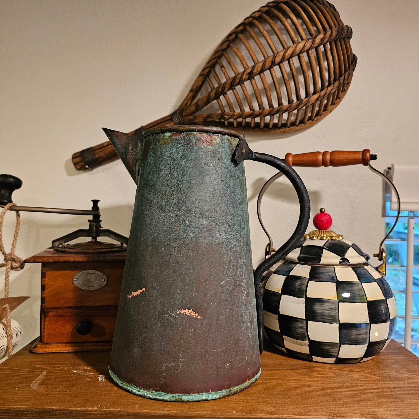 Early 1900s Verdigris Copper Pitcher Perfect Display Piece