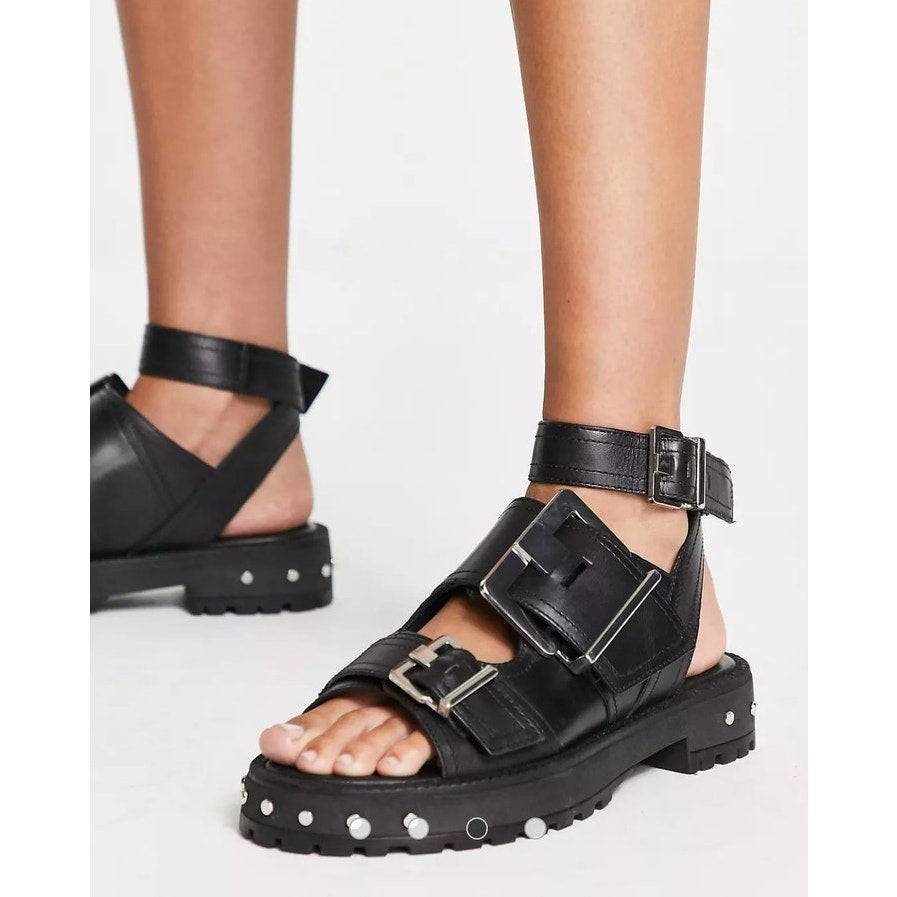 NWB Asos Finchley Premium Leather Chunky Flat Sandal with Buckles Size 6