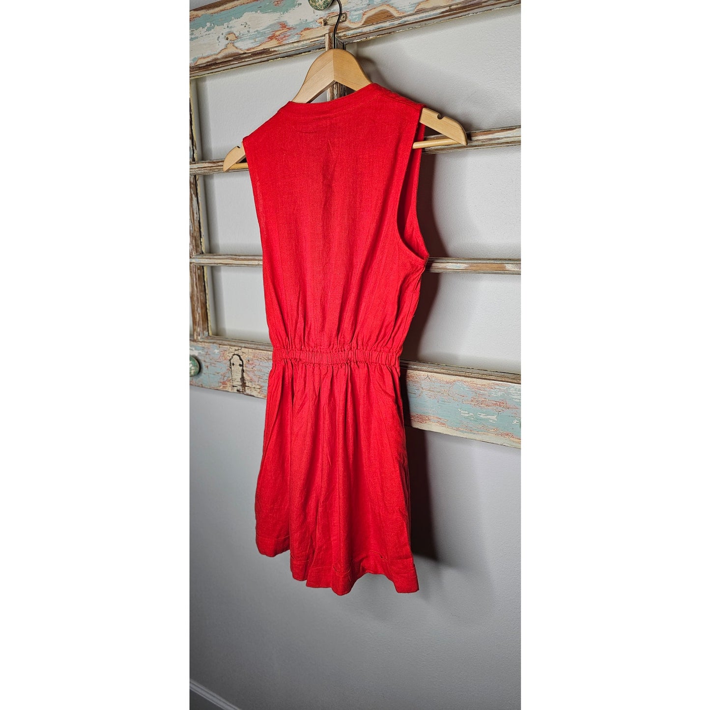NWT Red Linen Blend Short Romper W/ Side Tie Ladies size XS