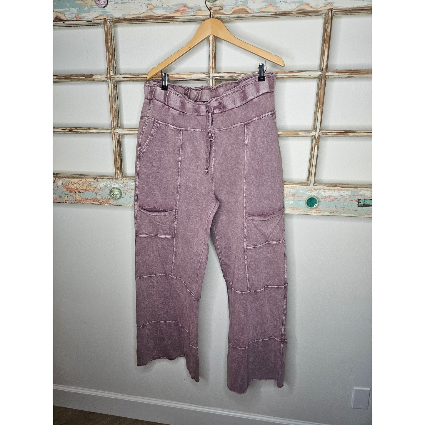 NWT Easel Wide Leg Full Length Mineral Washed Pants Ladies Small