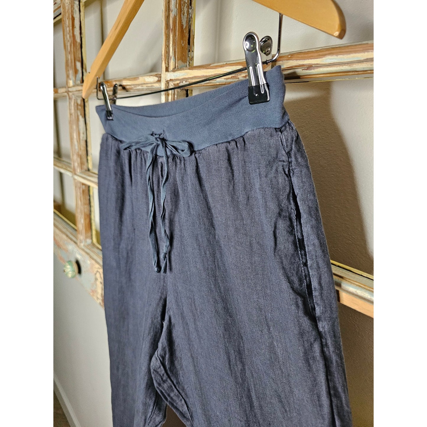 Flax Linen Dark Grey Classic Slimmer Fit Pants Ladies Size Small